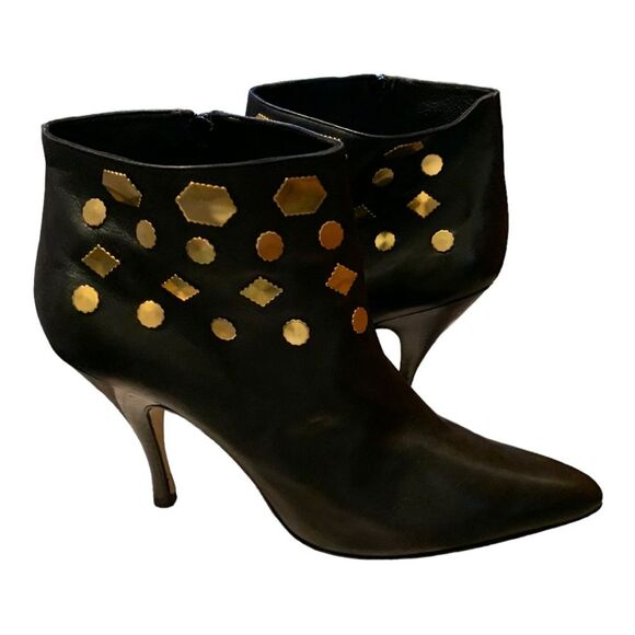 ANDREA PFISTER vintage dead stock black and gold stiletto bootie Italian size 10 - Picture 10 of 13